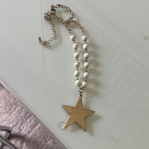 Star gold & white beaded necklace
